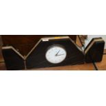An Art Deco Metamec slate clock garniture, w.35cm