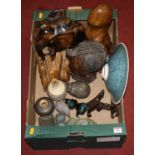 Miscellaneous items to include an African carved hardwood model of an elephant