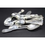 A set of six Victorian silver teaspoons in the Kings pattern, together with one other similar set of