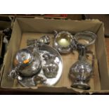 A box of silver plated items to include an Elkington part tea service