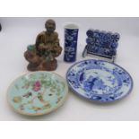 A collection of Chinese ceramics, to include an 18th century blue and white porcelain plate, a