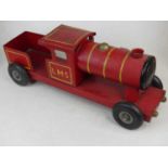 A 20th century tin-plated model pull-along steam engine, length 51cm