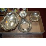 A collection of silver plated wares to include a pierced table basket