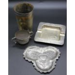A small collection of miscellaneous items to include a 19th century white metal mounted horn beaker,