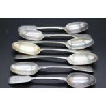 A pair of 19th century silver teaspoons in the Fiddle pattern, together with five other silver