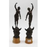 A pair of early 20th century spelter figures, the largest h.36cm