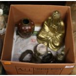 A collection of Asian items to include a bronze model of Buddha and a cloisonne enamelled vase