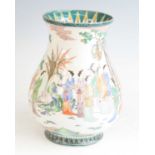 A Chinese famille verte porcelain vase, 19th century, of baluster form, enamel decorated with
