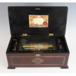 A Swiss faux rosewood cased music box, circa 1900, the 9" cylinder playing twelve airs, with