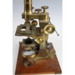 Ross of London - a Victorian lacquered brass monocular microscope, serial No. 648, on Y-shaped foot,