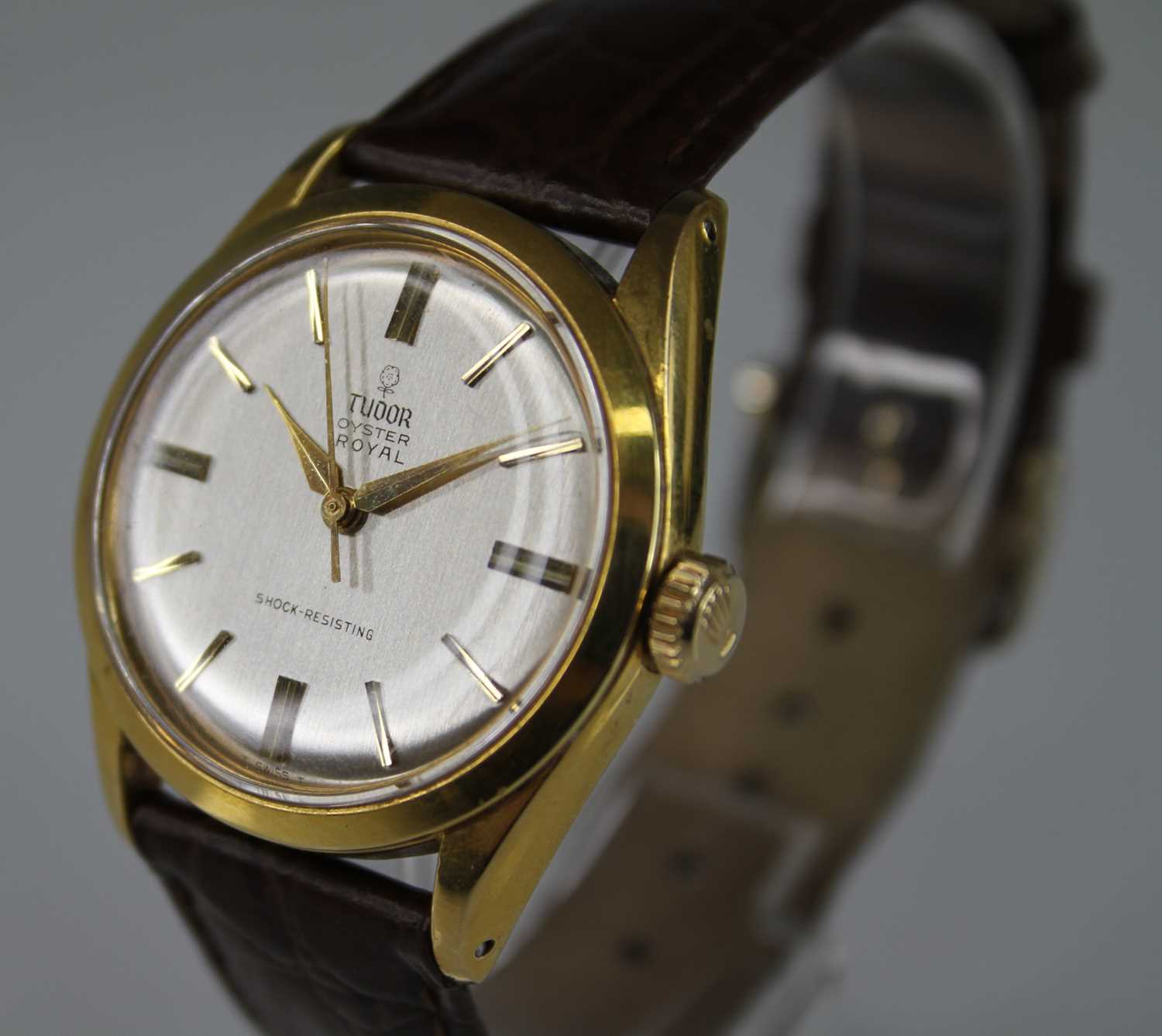 A gent's Tudor Oyster Royal gold plated manual wind wristwatch, having a signed silvered dial with - Image 2 of 7