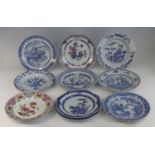 A collection of 18th century Chinese export porcelain plates and dishes, to include enamel decorated