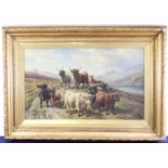 Charles Jones (1836-1892) - A Highland drove by the side of Loch Linnie, oil on canvas, signed