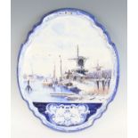 A massive Dutch Delft polychrome pictorial wall plaque, Royal Tichelaar Makkum, circa 1900,