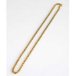 A yellow metal ropetwist neck chain, with cylindrical clasp and figure of eight safety catch, length
