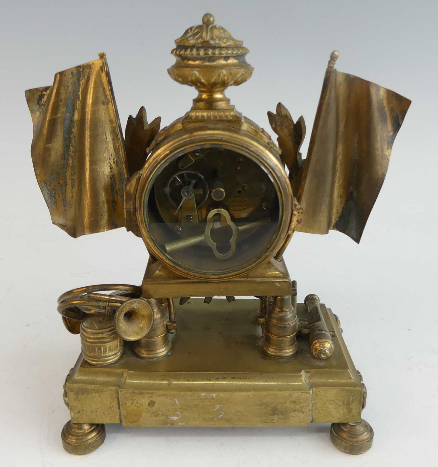 A late 19th century French gilt bronze mantel clock, the case surmounted with a classical style urn, - Image 4 of 5
