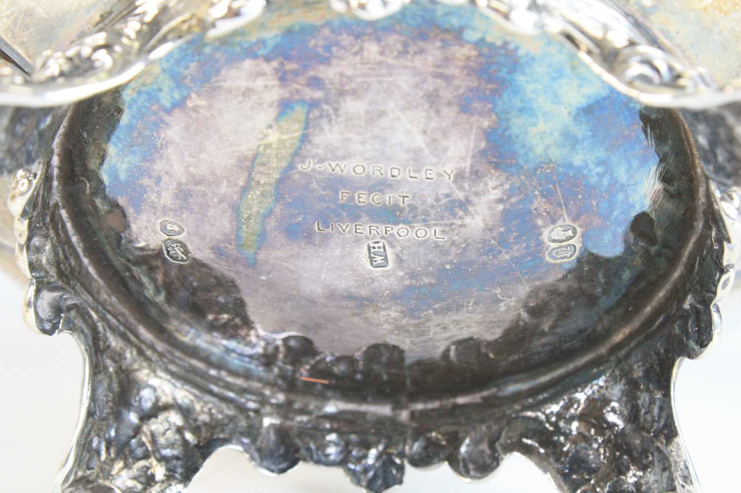 A Victorian silver three-piece tea set, comprising teapot, cream jug and sugar bowl, each piece of - Image 8 of 11