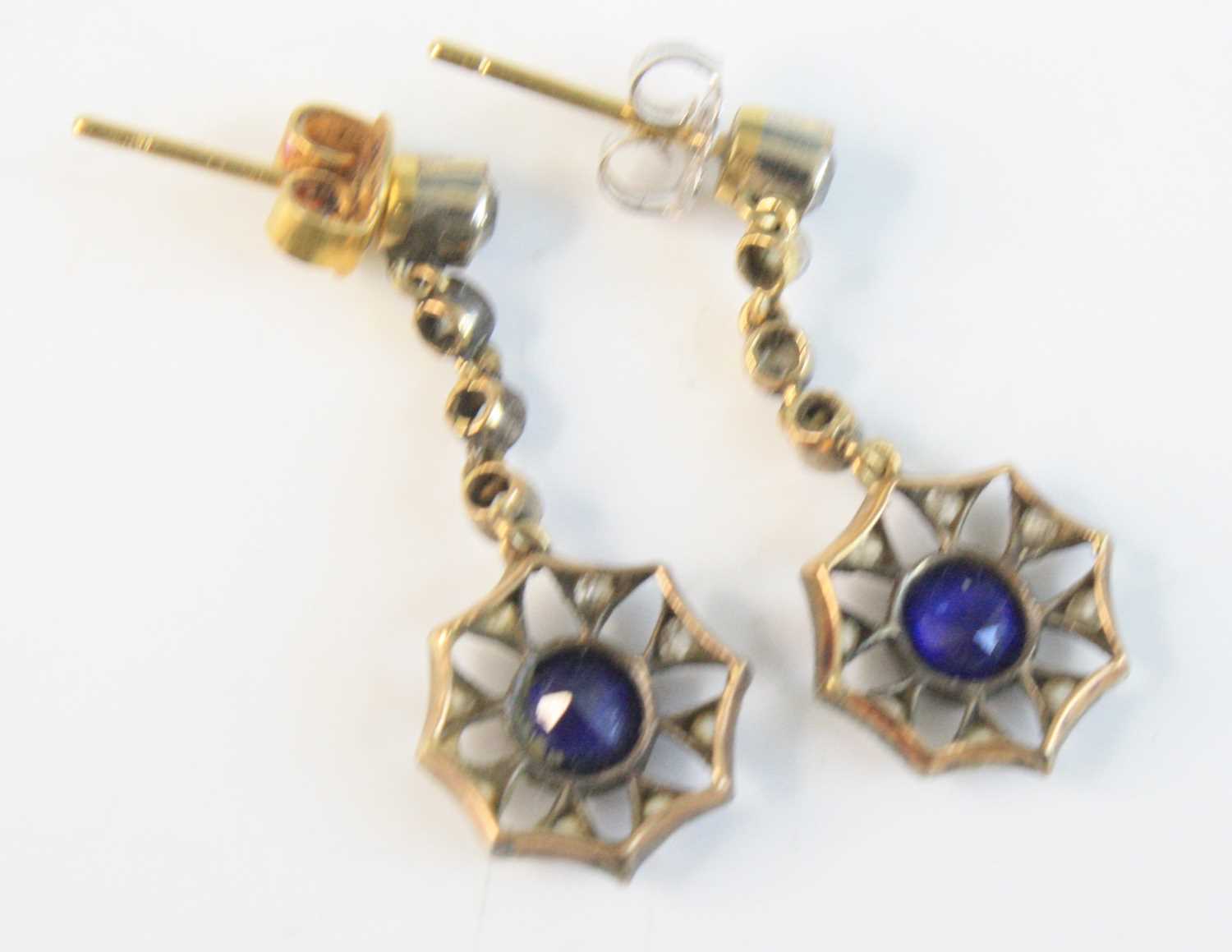 A pair of late Victorian yellow and white metal circular cluster drop earrings, each featuring a - Image 3 of 3