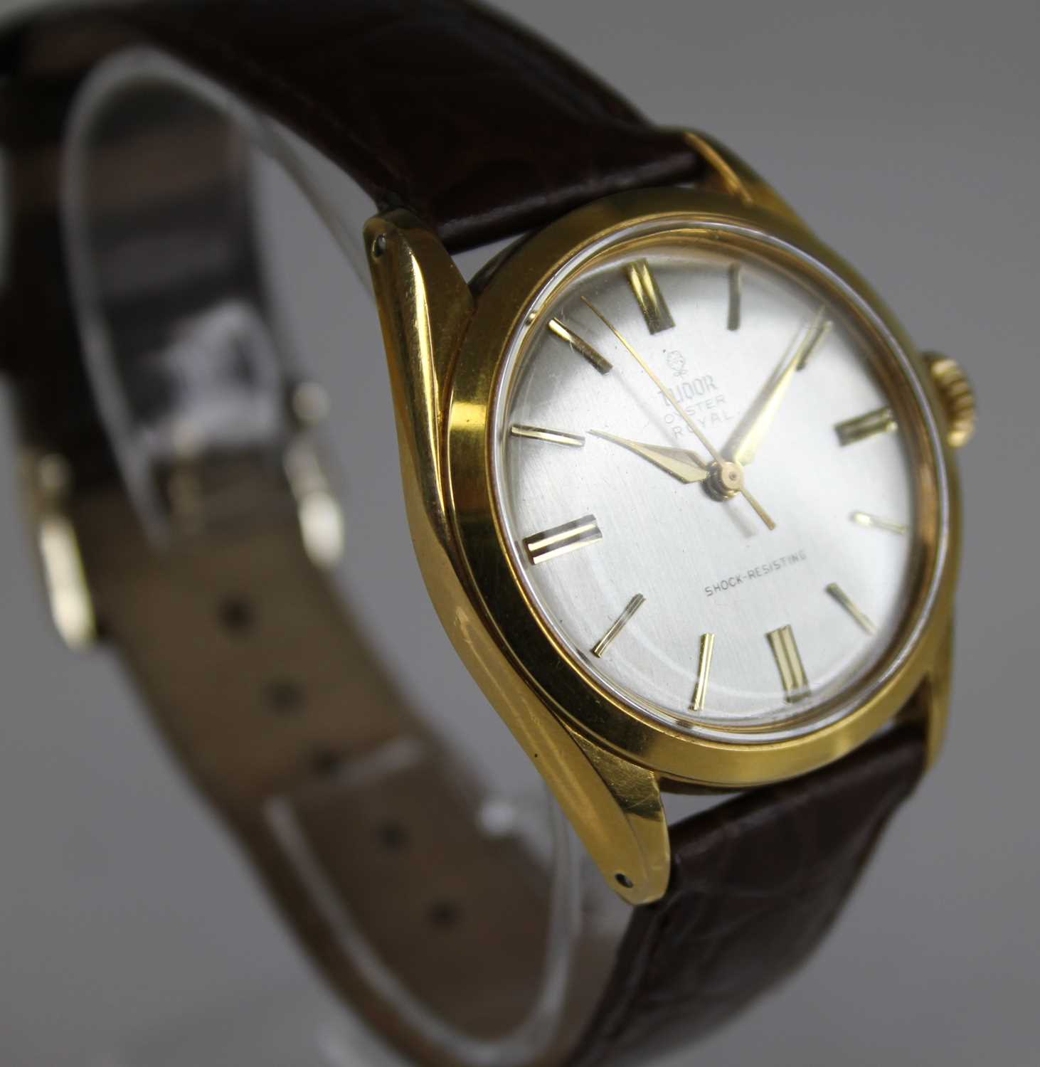 A gent's Tudor Oyster Royal gold plated manual wind wristwatch, having a signed silvered dial with - Image 3 of 7