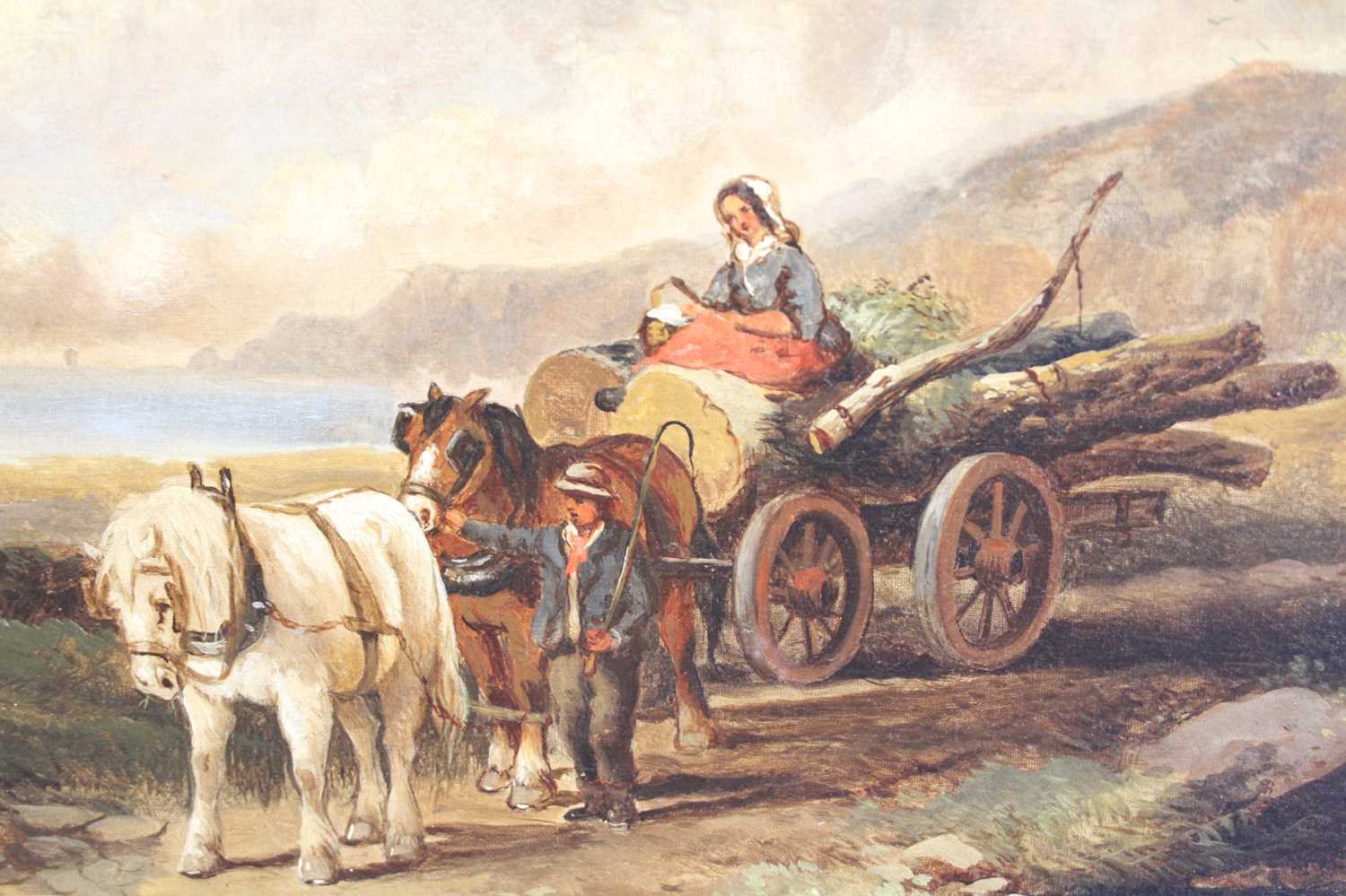 19th century English school - Travellers with horses and log cart returning home on a coastal track, - Image 3 of 5