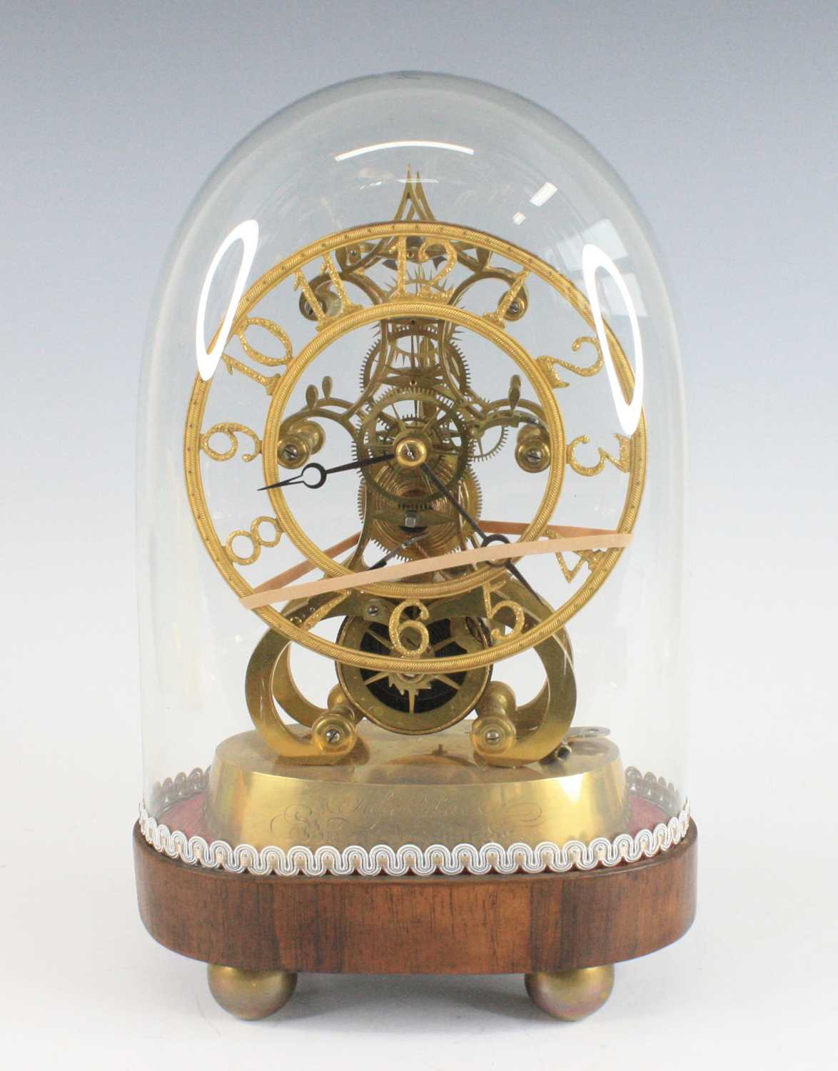 John Pace of Bury St Edmunds - a brass skeleton clock, having a textured Arabic dial, pierced blue - Image 7 of 7