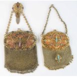 A late 19th century French silvered cast brass chatelaine / vanity purse, the top of oval form