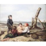 Attributed to William Collins (1788-1847) - Children on the seashore, oil on panel, 13.5 x 16.5cm