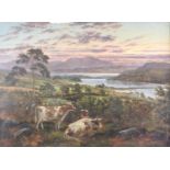 Albert Dunington (1860-1928) - Loch Fadh near Rothesay, Arran in the distance, oil on canvas, signed