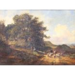 Attributed to George Cole (1810-1833) - Landscape with a drove of sheep and cattle, oil on canvas,