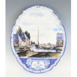 A massive Dutch Delft polychrome pictorial wall plaque, Royal Tichelaar Makkum, circa 1900,