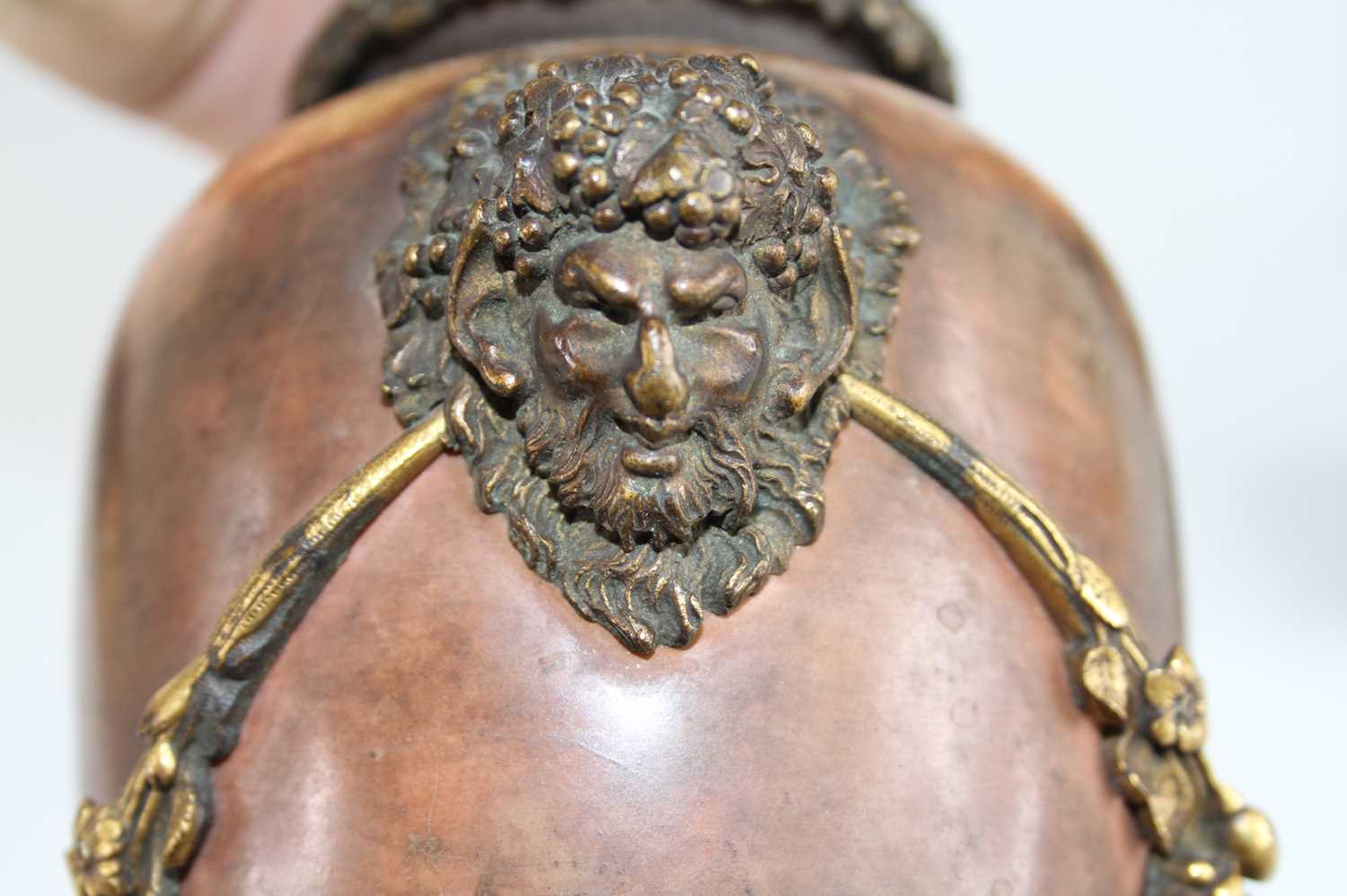 A pair of mid-19th century Jasper and gilt bronze mounted pedestal urns, having finial topped - Image 7 of 7