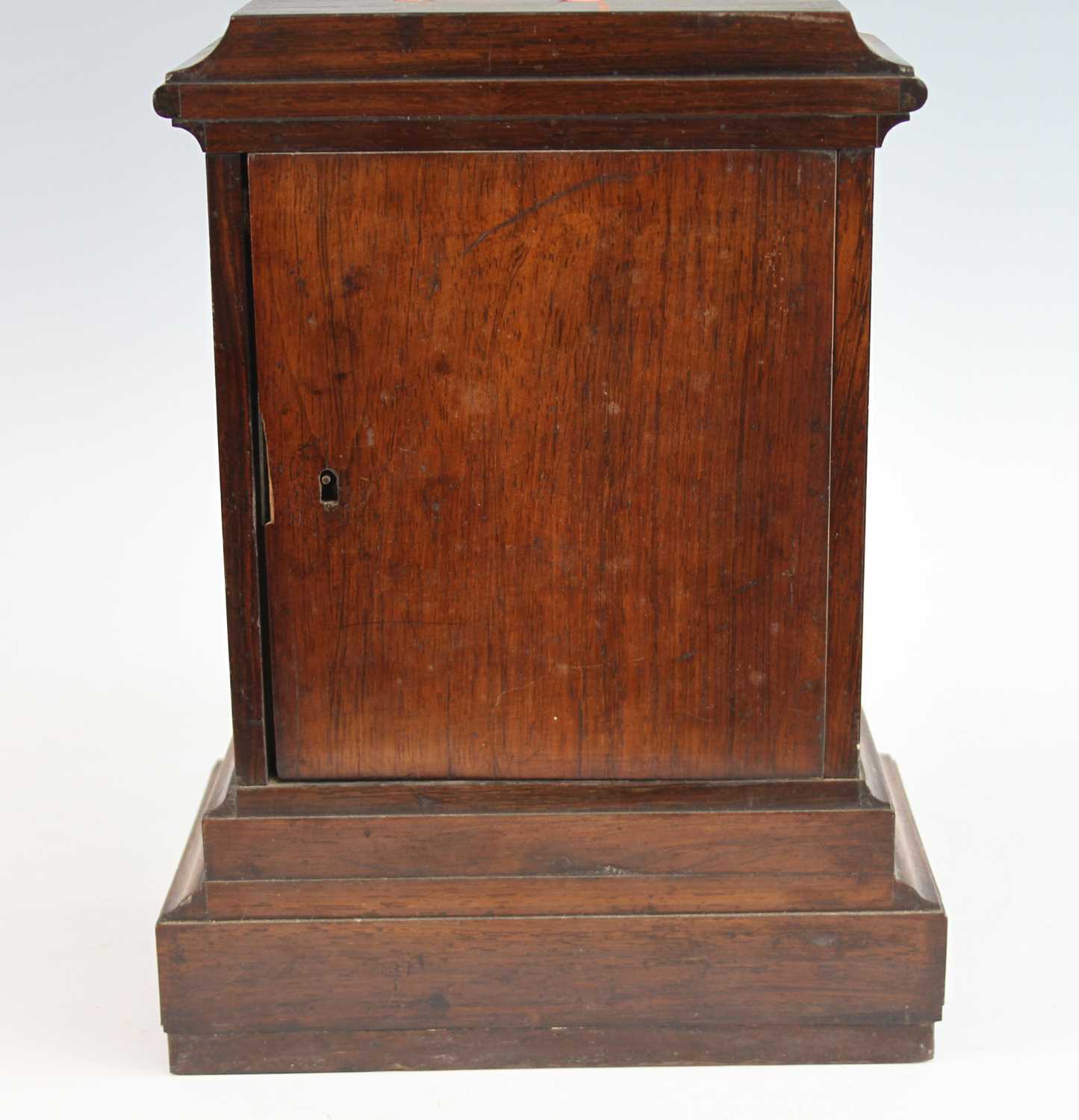 A late 19th century French rosewood and boxwood inlaid bracket clock, having a square silvered - Image 4 of 9