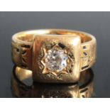 A late 19th century yellow metal and diamond memorial ring, featuring an Old European cut diamond