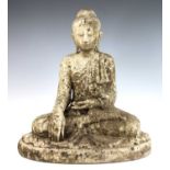 A Burmese carved white marble Buddha, early 20th century, seated on bhumisparsha mudra (