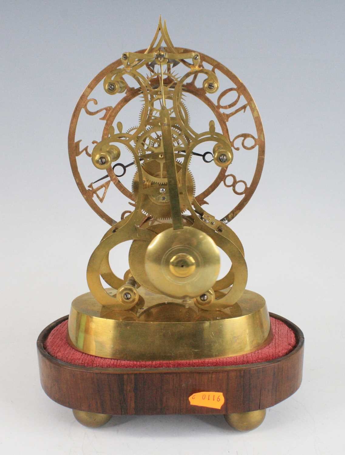 John Pace of Bury St Edmunds - a brass skeleton clock, having a textured Arabic dial, pierced blue - Image 5 of 7