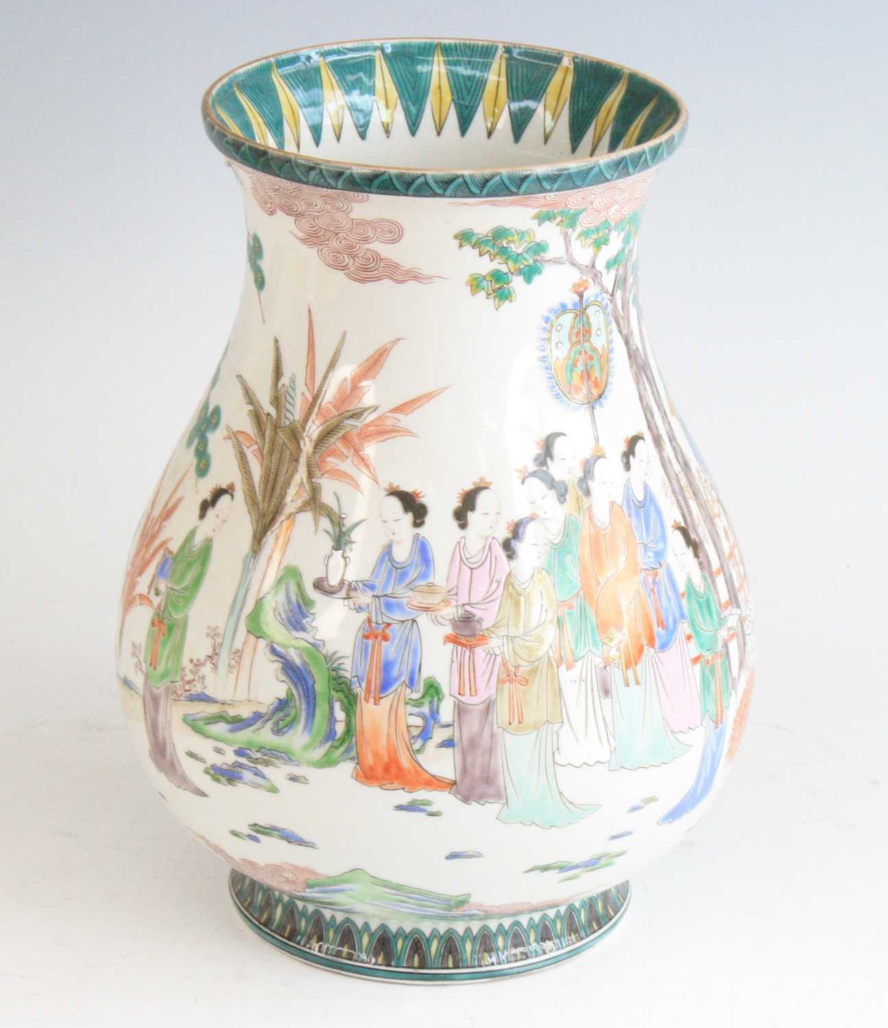 A Chinese famille verte porcelain vase, 19th century, of baluster form, enamel decorated with - Image 2 of 10