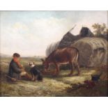 Thomas Smythe (1825-1907) - Traveller encampment with young boy, attendant dog and donkey feeding,