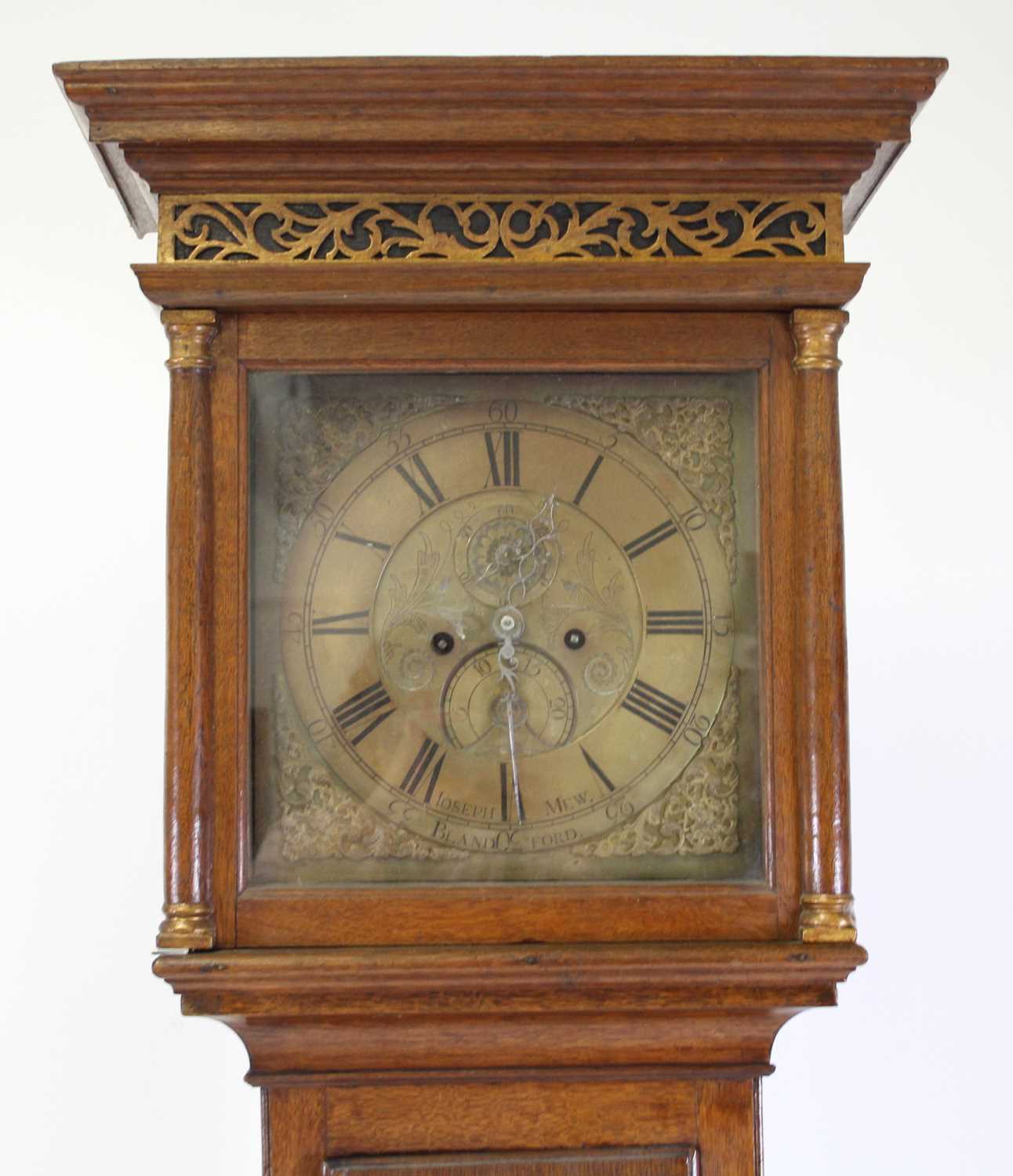 Joseph Mew of Blandford - a George III oak longcase clock, having a 12" square brass dial, signed - Image 2 of 6