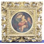 After Raphael - Madonna della seggiola, oil on canvas, framed as a circle, dia.31.5cm, the whole