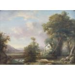 19th century continental school - Lone fisherman in an extensive river landscape, oil on canvas,
