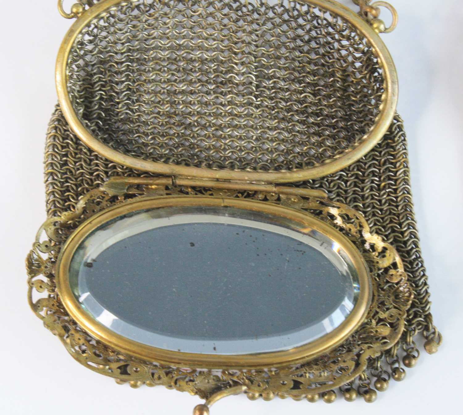 A late 19th century French silvered cast brass chatelaine / vanity purse, the top of oval form - Image 2 of 8
