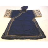 A late 19th / early 20th century Chinese long summer gauze robe, in deep blue open weave patterned