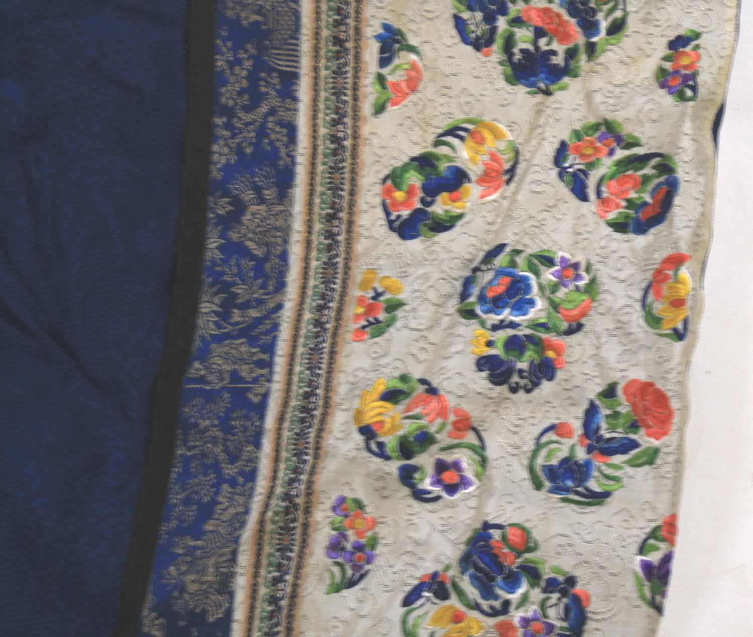 A late 19th / early 20th century Chinese long summer gauze robe, in deep blue open weave patterned - Image 3 of 12