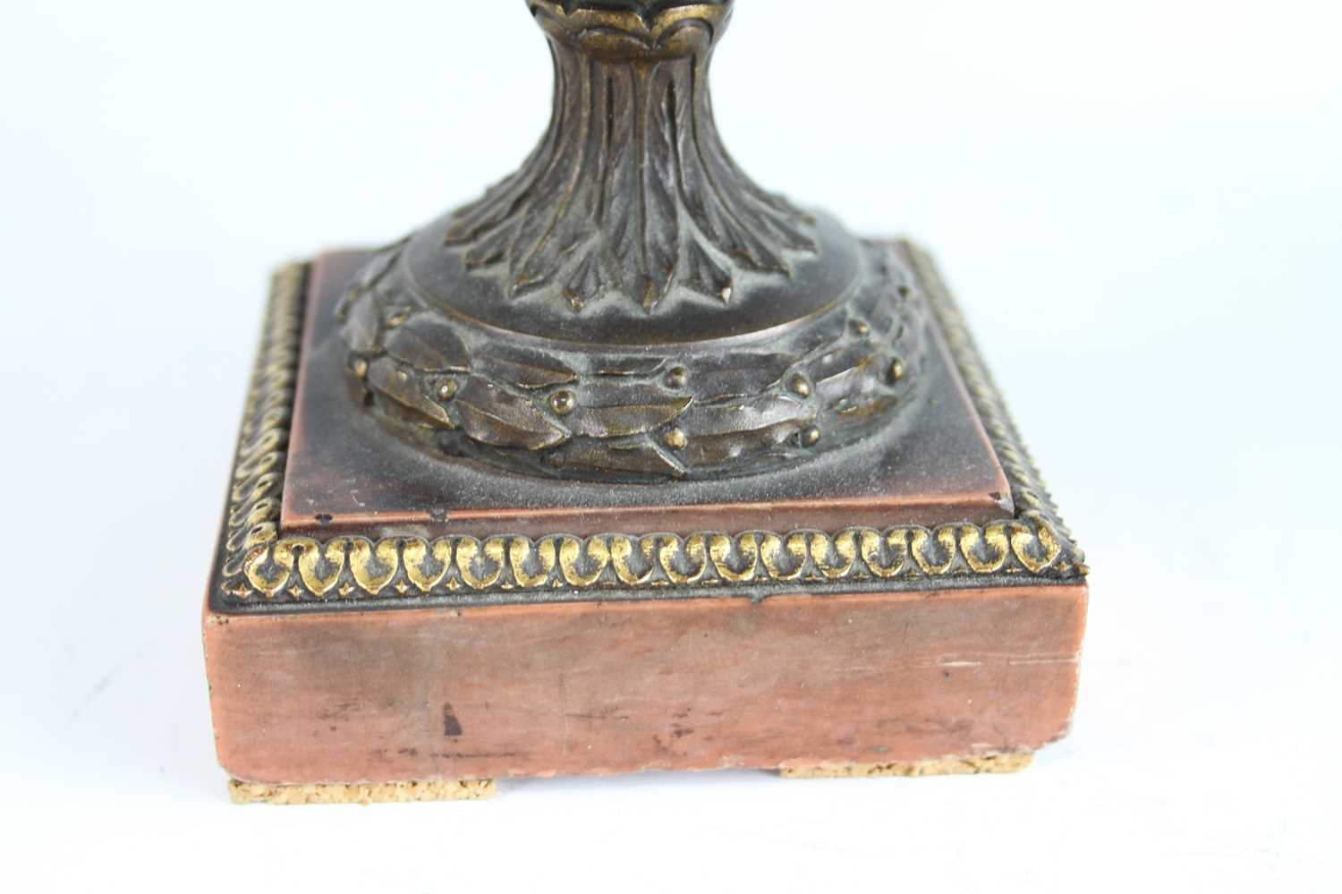 A pair of mid-19th century Jasper and gilt bronze mounted pedestal urns, having finial topped - Image 4 of 7