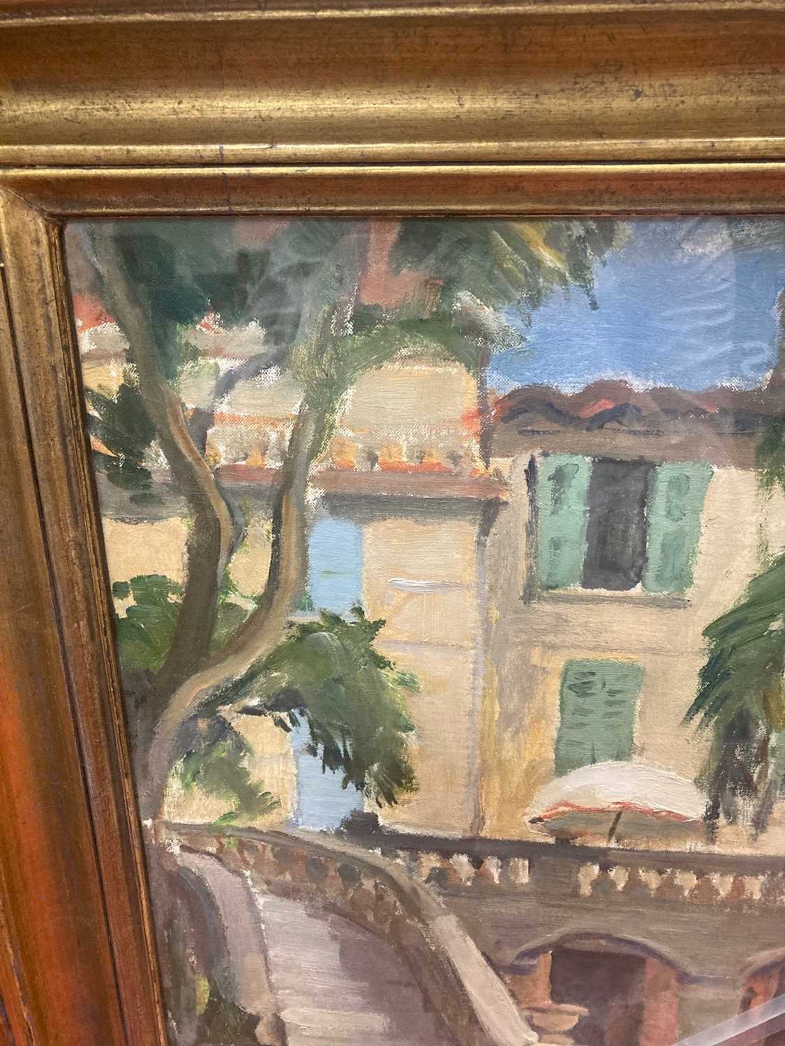 Mid-20th Century European School - Plaza in Provence, oil on canvas laid onto board, indistinctly - Image 9 of 11