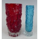 Geoffrey Baxter (1922-1995) for Whitefriars - a moulded glass bark vase, of cylindrical form, ruby