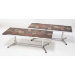A pair of 1960s Adri chrome and glazed tile inset rectangular coffee tables, in the Cheeseplanter