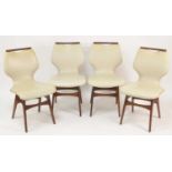 A set of four 1960s Dutch teak dining chairs, each cream leather one-piece upholstered, of hourglass