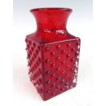 Geoffrey Baxter (1922-1995) for Whitefriars - a chessboard glass vase, ruby red colourway, h.14.