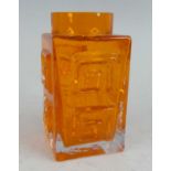 Geoffrey Baxter (1922-1995) for Whitefriars - a Greek Key moulded glass vase, tangerine colourway,